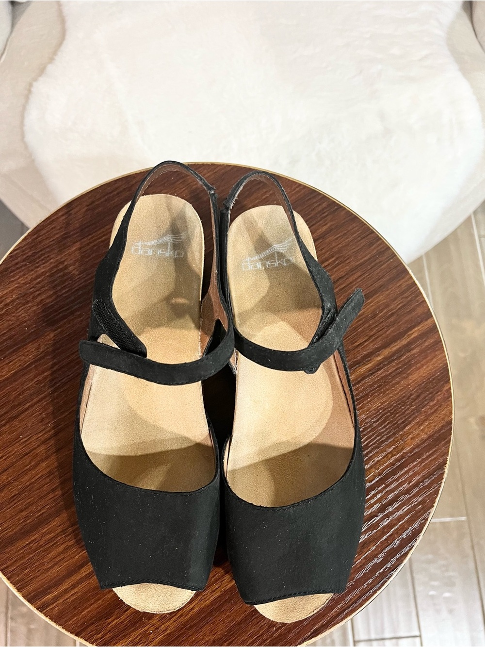 Dansko Black Peep Toe Comfort Wedge Sandals Ankle Strap Women’s  - Size EU 40